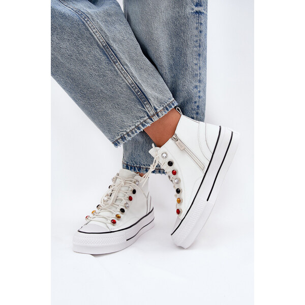 Skórzane Wysokie Trampki Damskie GOE RR2N4102 Białe 66662327