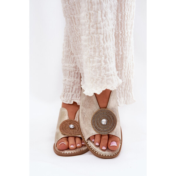 Połyskujące Sandały Damskie Ozdobnym Detalem S.Barski KV51-012 Złote 66662331