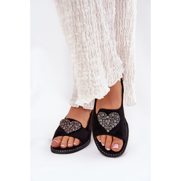 Sandały Damskie Z Ozdobnym Sercem S.Barski KV27-018 Czarne 66662335