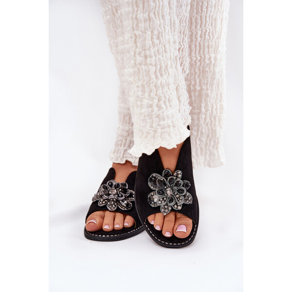 Sandały Damskie Na Płaskim Obcasie Z Ozdobą S.Barski KV27-001 Czarne 66662340