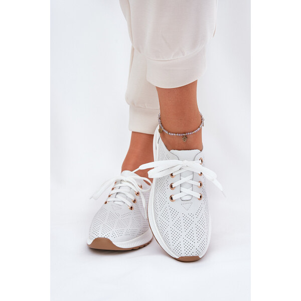 Skórzane Lekkie Półbuty Damskie Artiker 54C1758 Białe 66662350