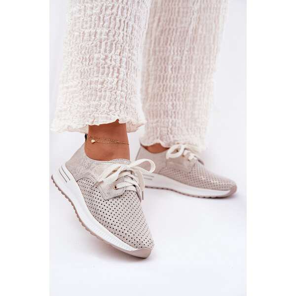 Skórzane Lekkie Półbuty Damskie Na Platformie Artiker 56C2113 Beżowo 66662354