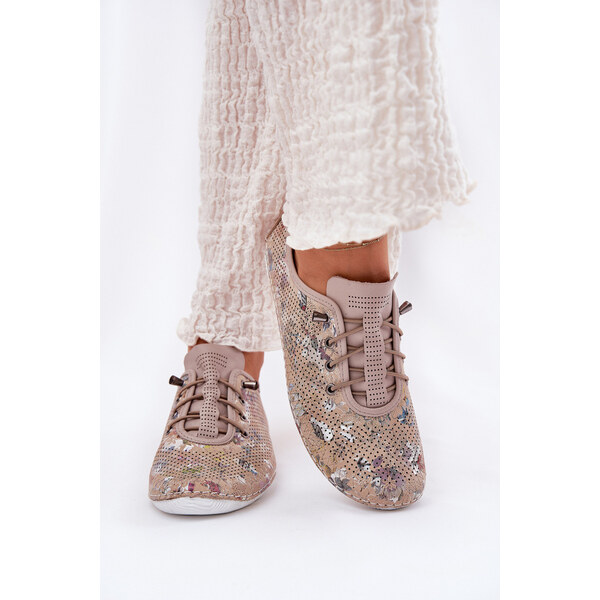 Półbuty Damskie Ze Skóry Naturalnej Wzorzyste Artiker 56C2689 Beżowe 66662358