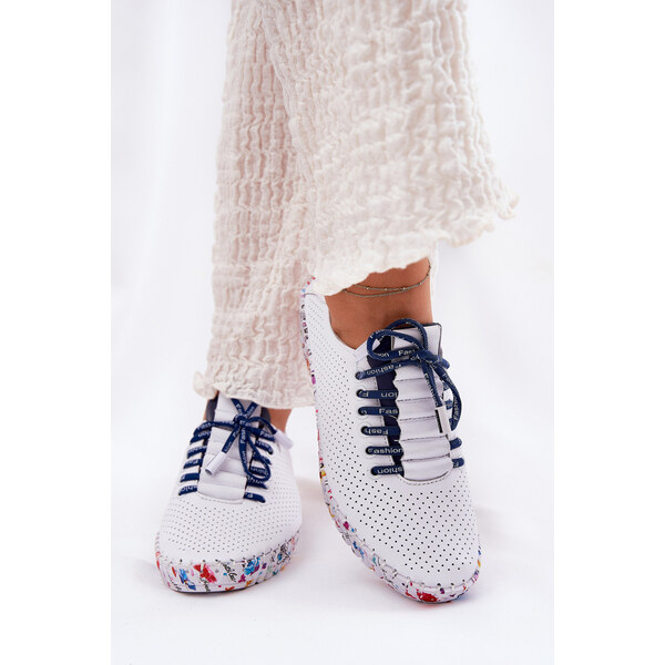 Skórzane Półbuty Na Wzorzystej Platformie Artiker 52C1713 Biało 66662355