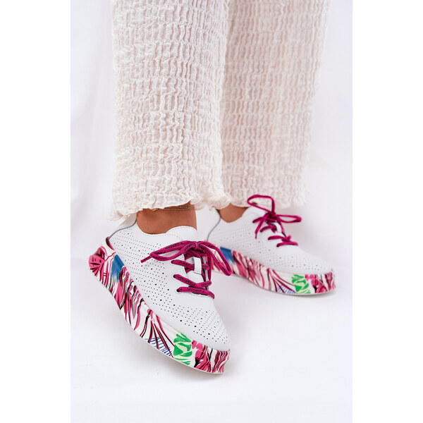 Skórzane Sneakersy Damskie Na Wzorzystej Platformie Vinceza 88017 66662370