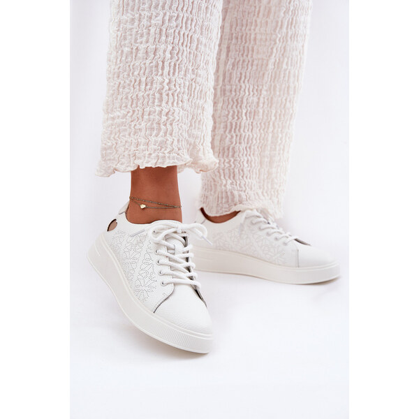 Skórzane Sneakersy Damskie Na Platformie Vinceza 88018 Białe 66662369