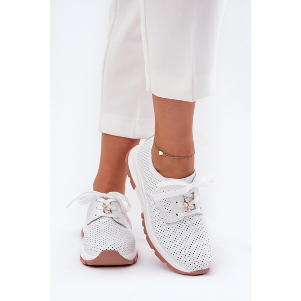 Skórzane Półbuty Damskie Z Przypinką Artiker 54C1810 Białe 66662450