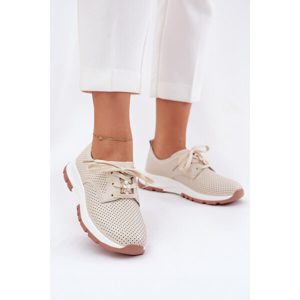 Skórzane Półbuty Damskie Z Przypinką Artiker 54C1811 Beżowe 66662449