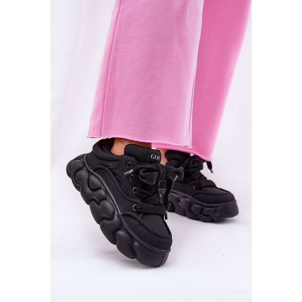 Skórzane Sneakersy Damskie Na Masywnej Platformie GOE RR2N4044 Czarne 66662451