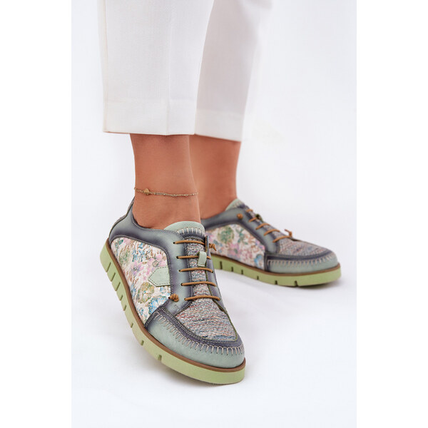 Skórzane Półbuty Damskie Wzorzyste Maciejka 06784-09 Zielone 66662446