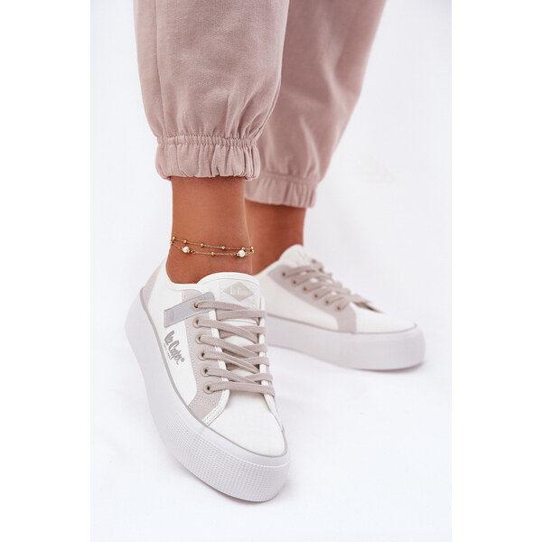 Trampki Damskie Na Platformie Lee Cooper LCW-25-31-3479L Biało-Szare 66662570
