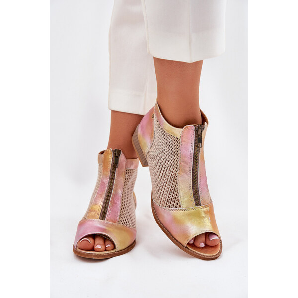 Skórzane Botki Damskie Na Płaskim Obcasie Z Odkrytymi Palcami Maciejka 66662568