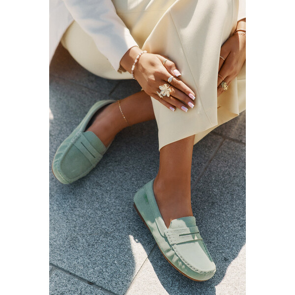 Big Star Shoes Zamszowe Mokasyny Damskie Big Star RR274945 Zielone 66662577