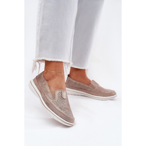 EVENTO Zamszowe Ażurowe Półbuty Mokasyny Damskie Złote Redileine 66662620