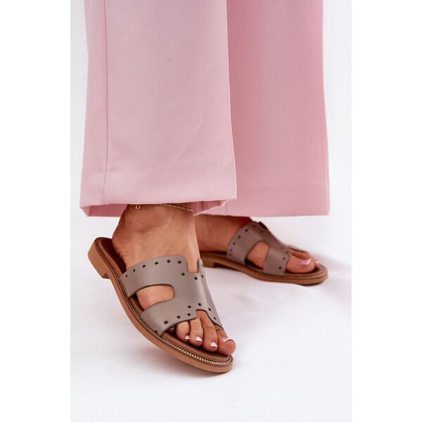 Zazoo 40326 Damskie Klapki Z Ozdobnymi Wycięciami Ciemnobeżowe 66662627