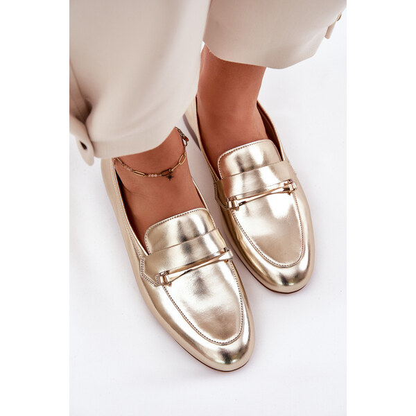 Skórzane Półbuty Mokasyny Damskie Maciejka K6809-25 Złote 66662695