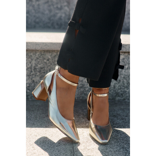 Skórzane Czółenka Na Słupku Maciejka K6816-25 Złote 66662696