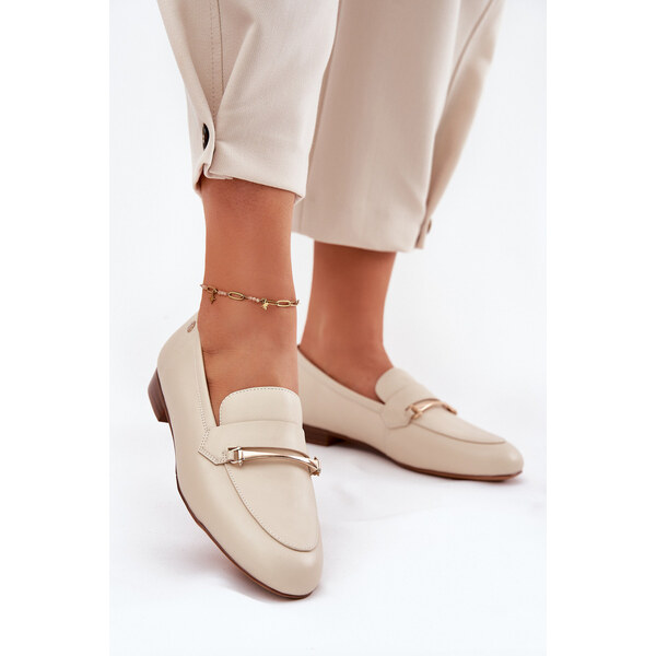 Skórzane Półbuty Mokasyny Damskie Maciejka K6809-04 Beżowe 66662697