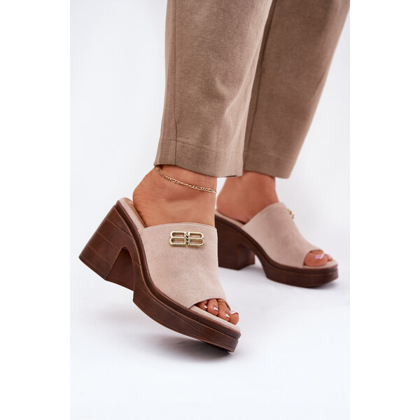 Klapki Damskie Na Masywnym Obcasie Ze Złotym Detalem Vinceza 17400 66662767