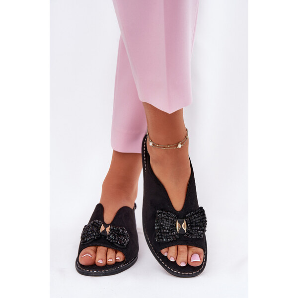 Sandały Damskie Z Kokardą Na Płaskim Obcasie S.Barski KV51-014 Czarne 66662900
