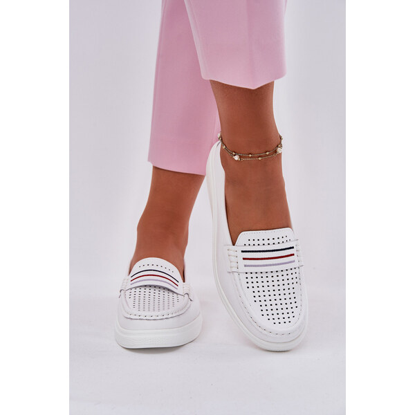 EVENTO Skórzane Mokasyny Damskie Białe Dovema 66662929