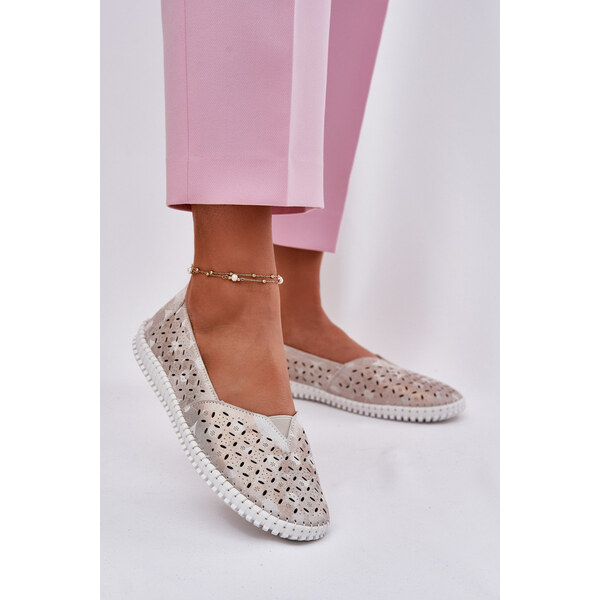EVENTO Zamszowe Ażurowe Półbuty Damskie Złoto-Szare Chulieta 66662930