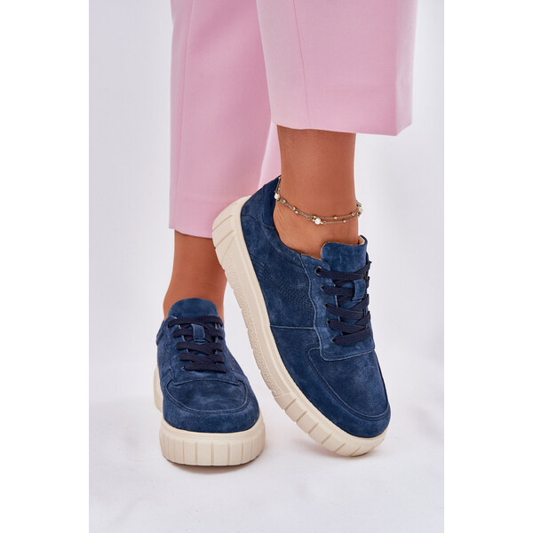 EVENTO Zamszowe Sneakersy Damskie Na Platformie Granatowe Rilwena 66662935