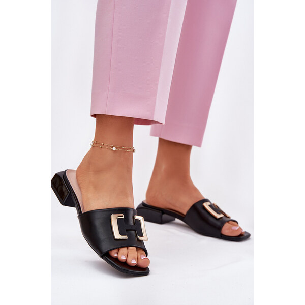 Eleganckie Klapki Damskie Na Klocku Ze Złotym Detalem Vinceza 62229 66662989