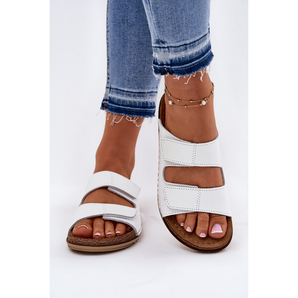 Skórzane Klapki Damskie Inblu AA0005GU Białe 66663016