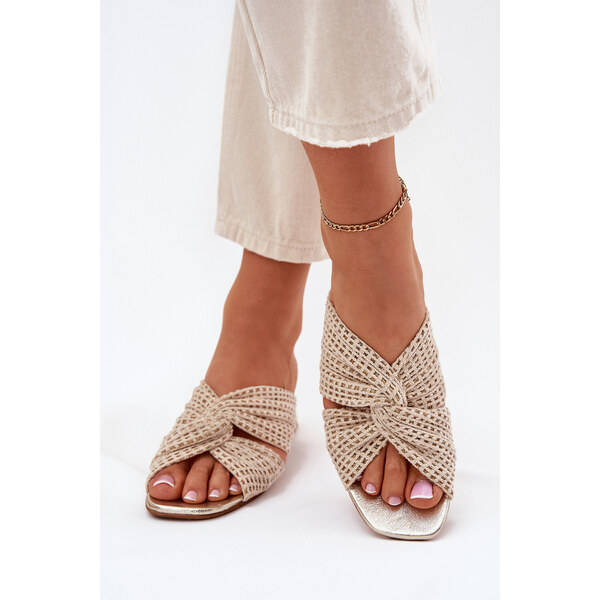 Klapki Damskie Na Klocku Maciejka 06955-25 Beżowo-Złote 66663163