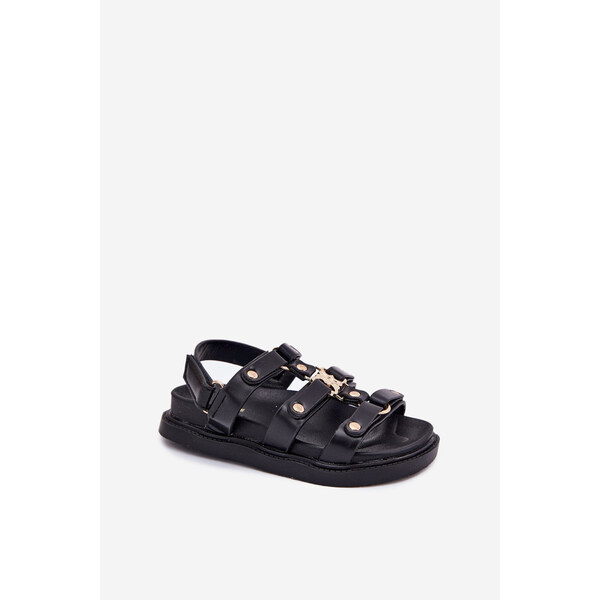 Boto Dziewczęce Sandałki Ze Złotym Detalem Czarne Lunessa 66663227