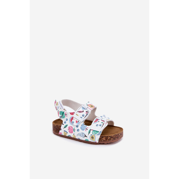 Boto Dziecięce Sandałki Na Korkowej Podeszwie Z Klamrami Owoce Białe 66663230