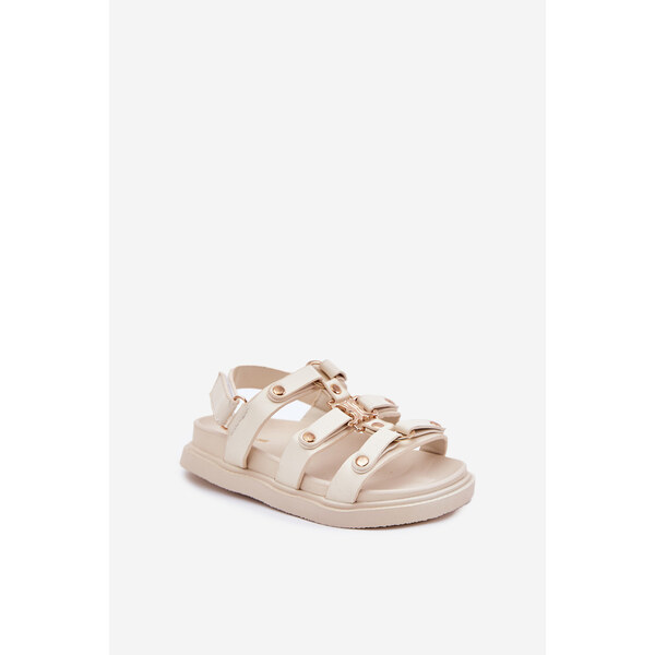 Boto Dziewczęce Sandałki Ze Złotym Detalem Beżowe Lunessa 66663236