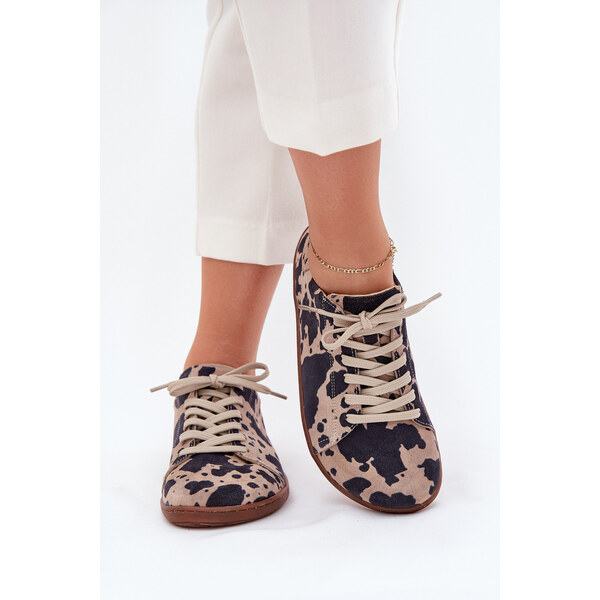 Zamszowe Trampki Barefoot Damskie W Łaty Zazoo N1120 Brązowo-Beżowe 66663358
