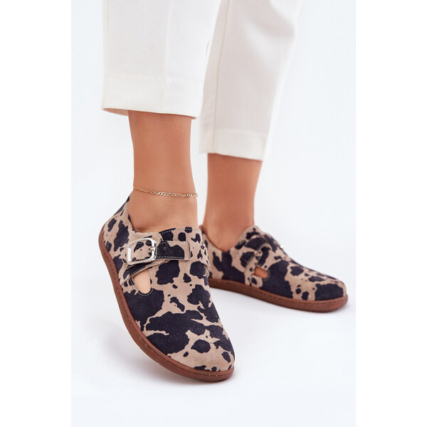 Zamszowe Półbuty Barefoot Damskie Z Klamrą Łaty Zazoo N1261 Brązowo 66663360