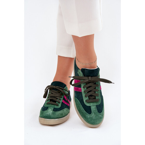 Zazoo N1068 Zamszowe Niskie Sneakersy Damskie Ciemnozielone 66663363