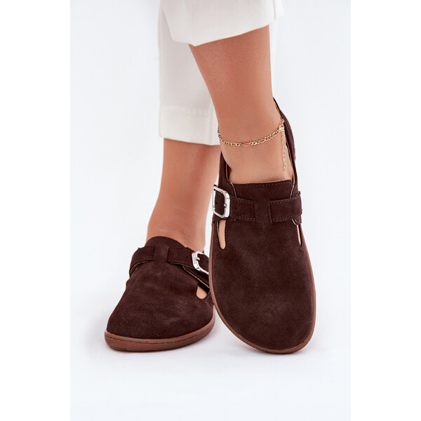 Zamszowe Półbuty Barefoot Damskie Z Klamrą Zazoo N1261 Czekoladowe 66663361