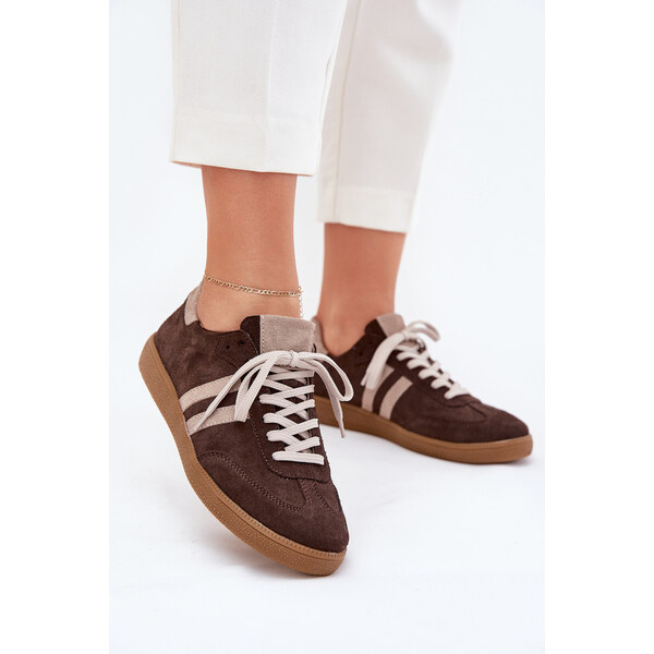Zazoo N1068 Zamszowe Niskie Sneakersy Damskie Czekoladowe 66663362