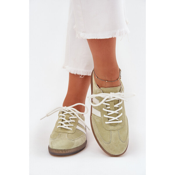 Boto Niskie Skórzane Sneakersy Damskie Limonkowe Ismina 66663392