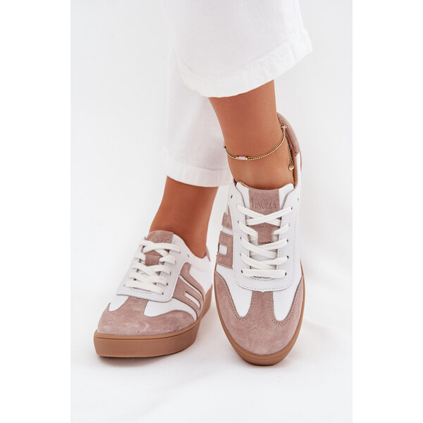 Skórzane Sneakersy Damskie Vinceza 79557 Biało-Beżowe 66663466
