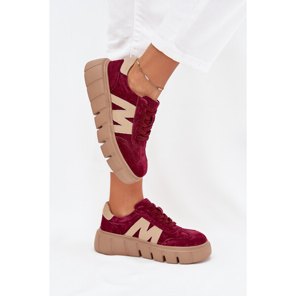 Zamszowe Damskie Sneakersy Na Platformie Vinceza 79561 Bordowe 66821127