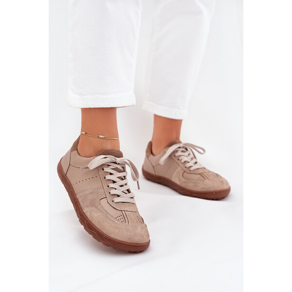 Skórzane Damskie Trampki Barefoot Zazoo N1277S2 Beżowe 66663490