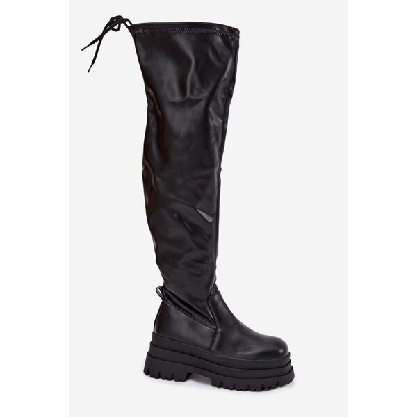 Kesi Dámske čižmy nad kolená na masívnej platforme Erisna - čierne 66665349