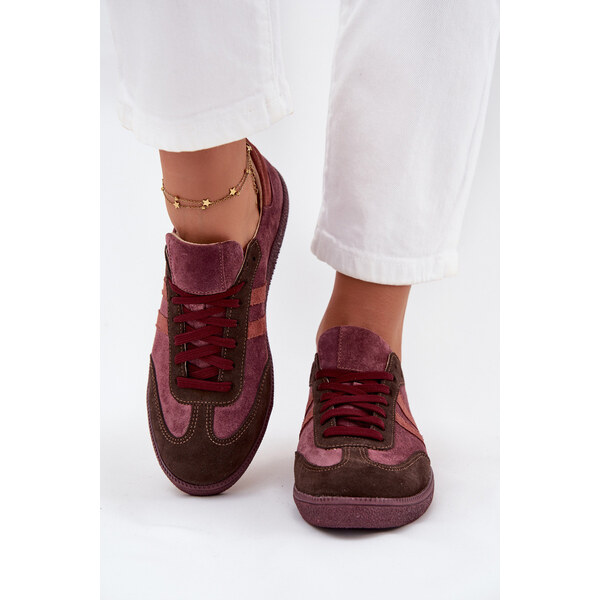 Zazoo N1068 Zamszowe Niskie Sneakersy Damskie Bordowe 66663697