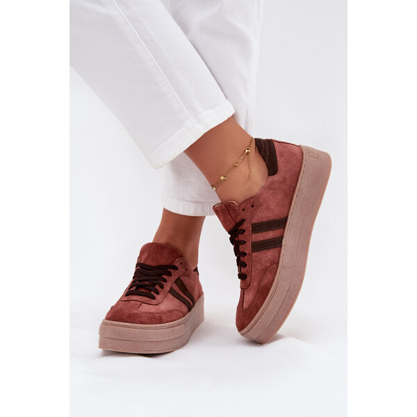 Zazoo N1068S2 Damskie Zamszowe Sneakersy Na Platformie Brązowe 66663698