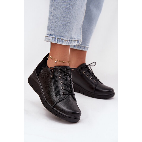 Skórzane Półbuty Damskie Na Koturnie Vinceza 39964 Czarne 66663723