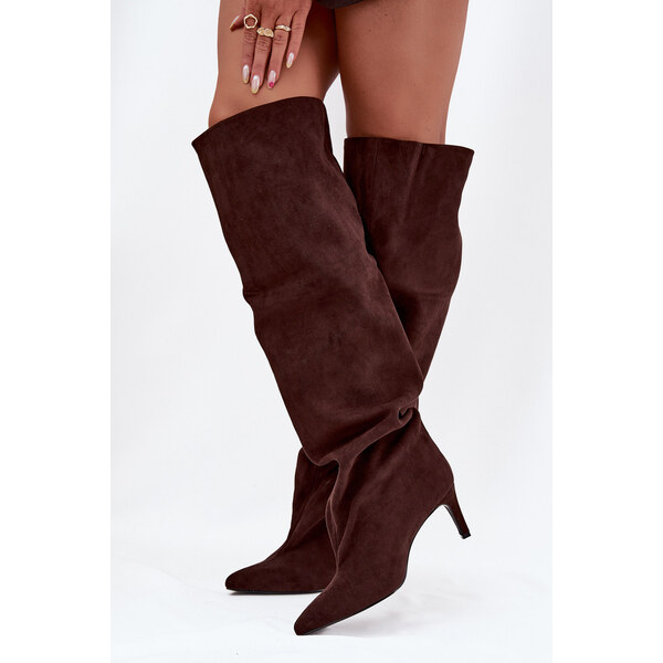 Kesi Dámske čižmy na podpätku, slip-on Mavilla - čokoláda 66665351