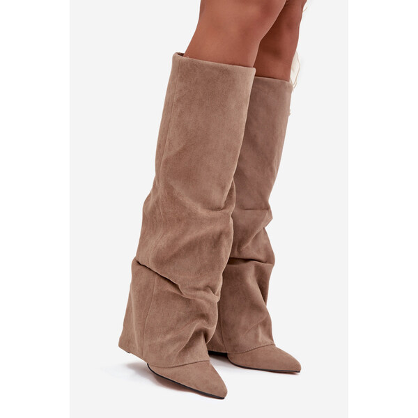 Kesi Dámske zateplené čižmy s vyhrnutou špičkou na stĺpikovom podpätku 66665354