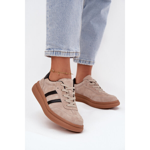 EVENTO Zamszowe Sneakersy Damskie Na Platformie Beżowe Elivienne 66663763
