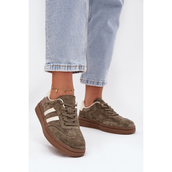EVENTO Sneakersy Damskie Zamszowe Na Platformie Ciemnozielone Sylviona 66663765